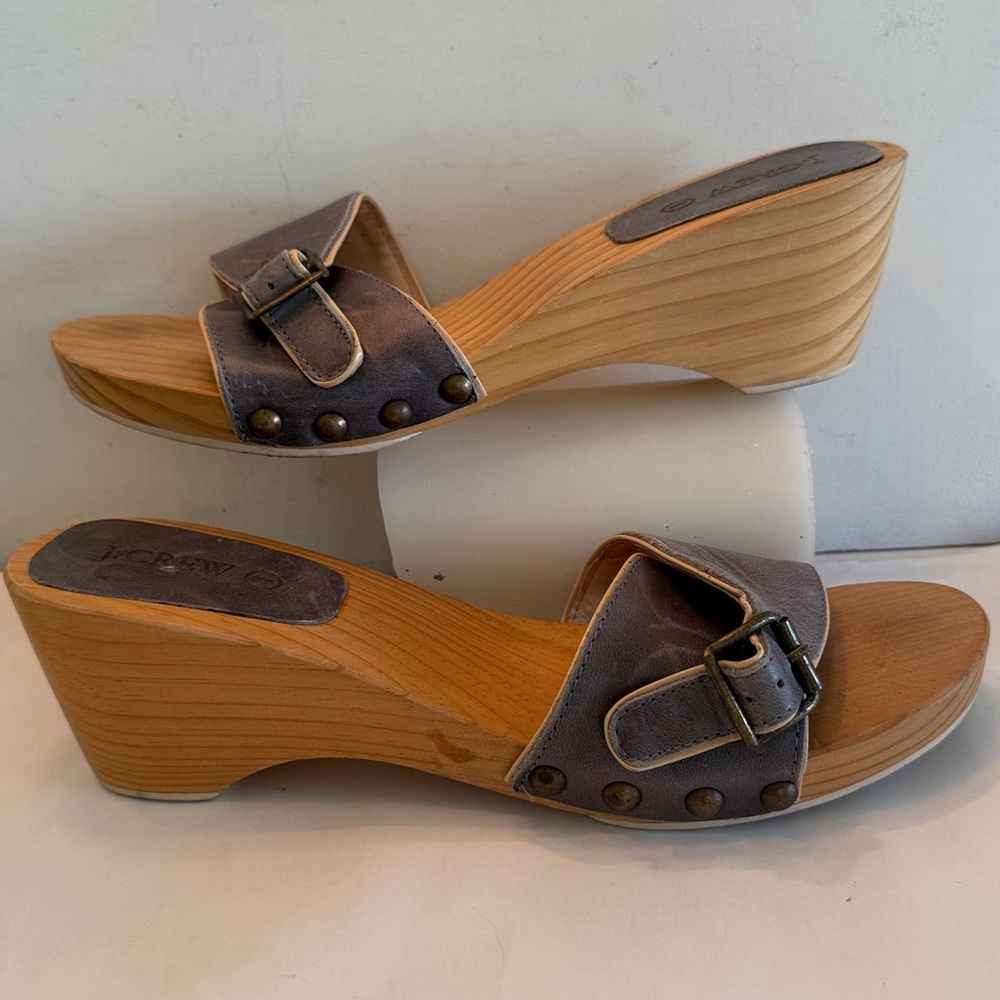 J.Crew leather wedge wood platform made in Spain sandal size 9